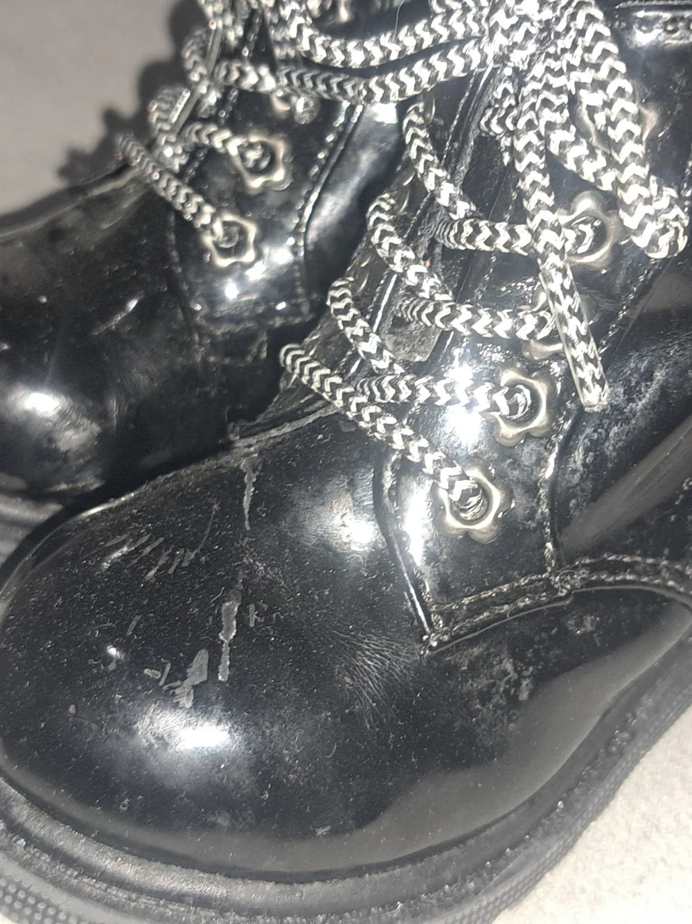Kids Black Patent Lace-Up Boots 5